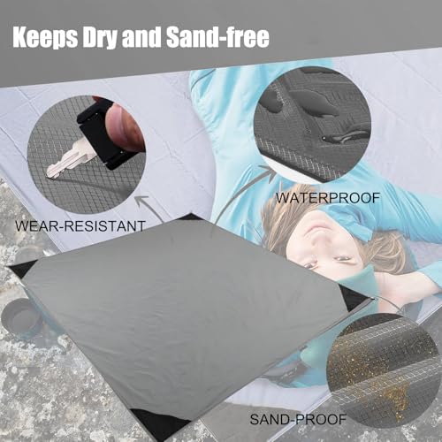 Picknickdecke Ultraleicht Ultradünne Tragbare Stranddecke, 210 x 200 cm Outdoor Decke Kompakt Strandtuch mit Praktischem Karabiner für Strand, Reisen, BBQ, Picknick, Camping und Wandern (Grau)