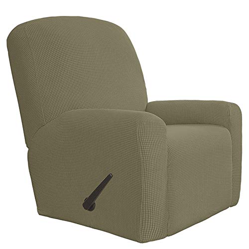 Easy-Going 4 Pieces Oversized Recliner Stretch Sofa Slipcover Sofa Cover Furniture Protector Couch Soft with Elastic Bottom Polyester Spandex Jacquard Fabric Small Checks Khaki,X-Large X-Lar
