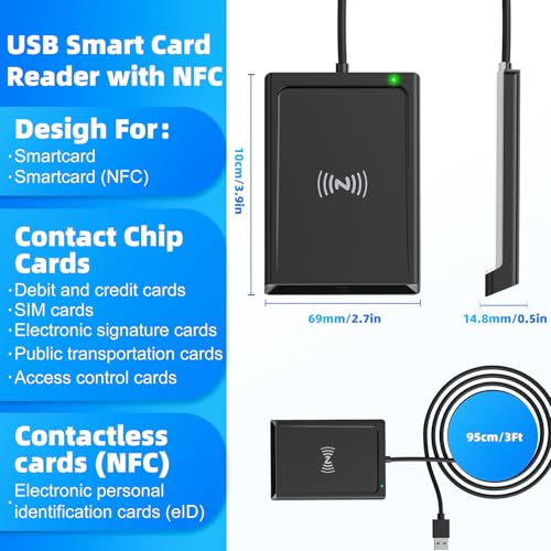 USB Chipkartenleser mit NFC, USB Smart Card Reader Kartenlesegerät DOD Military Kartenleser für den neuen Personalausweis Bankkarten… – Ansicht 2