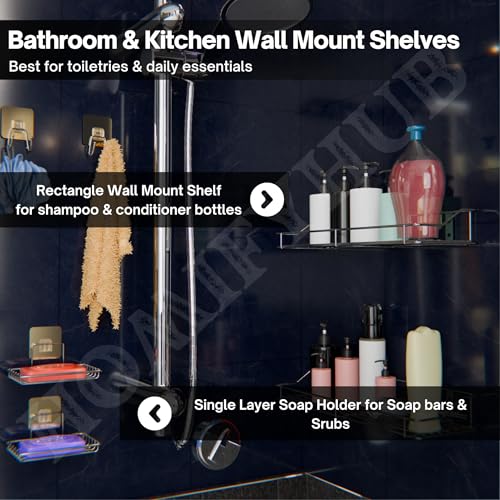 Image of 8 Pcs Bathroom Organiser Without Drill | Self Adhesive Wall Shelf Organizer & Soap Stand for Kitchen Bathroom | Toothbrush & Shampoo Holder L Corner Shelf (Silver)