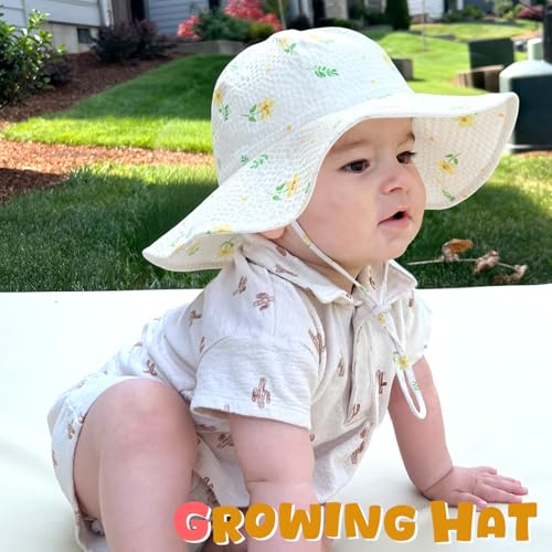 Image of HONGTEYA Baby Sun Hat Toddler Girl Beach Hat Sun Protection Adjustable Outdoor Summer Wide Brim Bucket Hat for Infant Kids