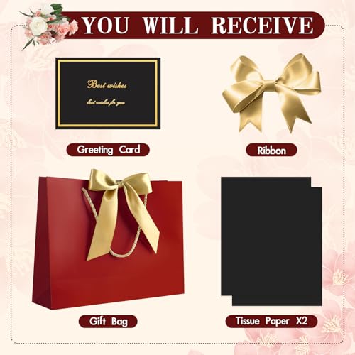 Image of JMANNI Gift Bags with Handles, 13 inch Medium Gift Bag for Presents, 1 Pcs Bags with 2 Tissue Paper and 1 Cards for Baby Shower Wedding Bridal Shower Mother's Day Birthday Party (Red)
