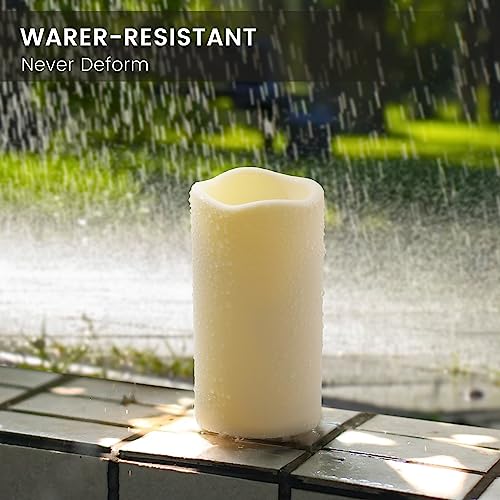 Image of Large Outdoor Waterproof Flameless Candles with Remote Control,D3'' x H5.5'' Battery Operated Flickering LED Pillar Candle Plastic for Outdoor /Indoor Decoration Wedding, Party, Birthday (2PACK)
