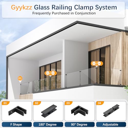 Image of Adjustable Glass to Glass Clamp, 2Pack 90-180-270 Degree Matte Black Railing Clamps, Stainless Steel T304 Railing Clips Brackets for Fence, Balustrade, Balcony Deck, Indoor & Outdoor