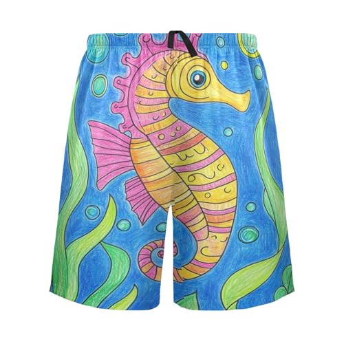 Sinestour Seaweeds Bubbles Blue Pajama Shorts for Men Lounge Pants Pjs Bottoms Mens Pajama Bottoms with Pockets, S-XXL