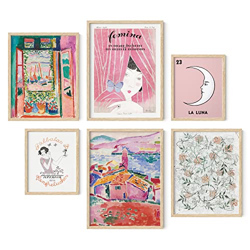 HAUS AND HUES Pink Wall Decor - Feminine Wall Art, Matisse Wall Art, Aesthetic Room Decor Vintage Art, College Wall Decor Pink Art, Pink Wall Art for Girls Room (Beige Frame)
