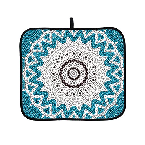CREATCABIN Alfombrilla de Secado Encimera de Cocina Mandala Blanco Azul Acuarela Absorbente Reversible Lavable Resistente Al Calor Protector Escurridor Almohadilla Soporte Ollas 16 x 18 Pulgada