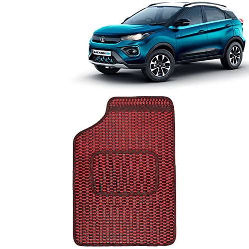 Image of Kingsway Dotted Design Car Floor Foot Mats Universal Fit for Tata Nexon EV, Model Year : 2020 Onwards, Water and Dustproof, Color Red, Set of 5 Pieces