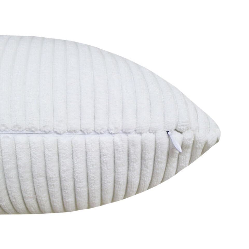 Seechoo Corduroy Cushion Covers, Set of 2, 45 x 45 cm, Striped, with Invisible Zipper, 18 x 18 Inch (White) - Image 4