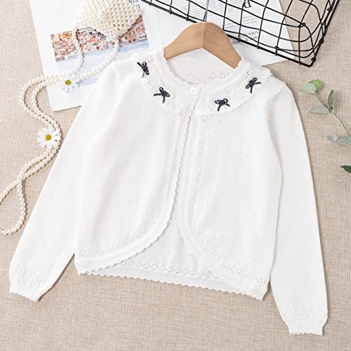 Little Girls Long Sleeve Bolero Shrug Lace Short Cardigan Long Sleeve Button Knitted Tops Type B White 3-4 Years3