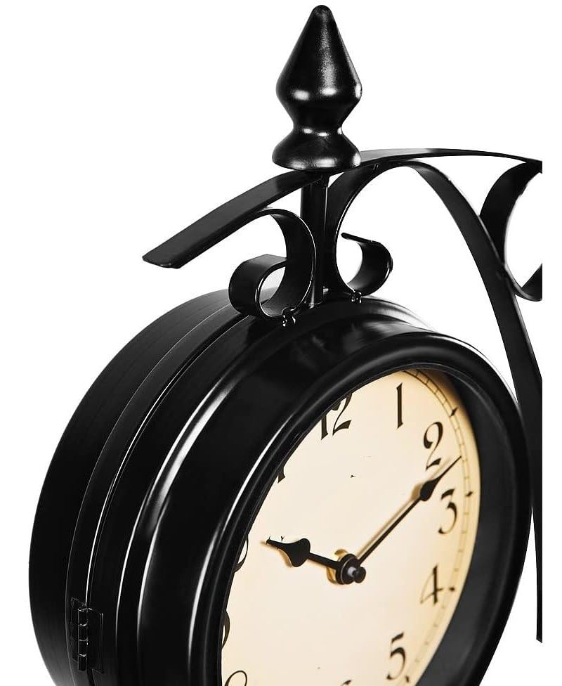 Horloge Exterieure Etanche Horloge Murale, Horloge de Jardin en Acier, Gare, d'extérieur fabriquée à la Main des Deux côtés(Balck)