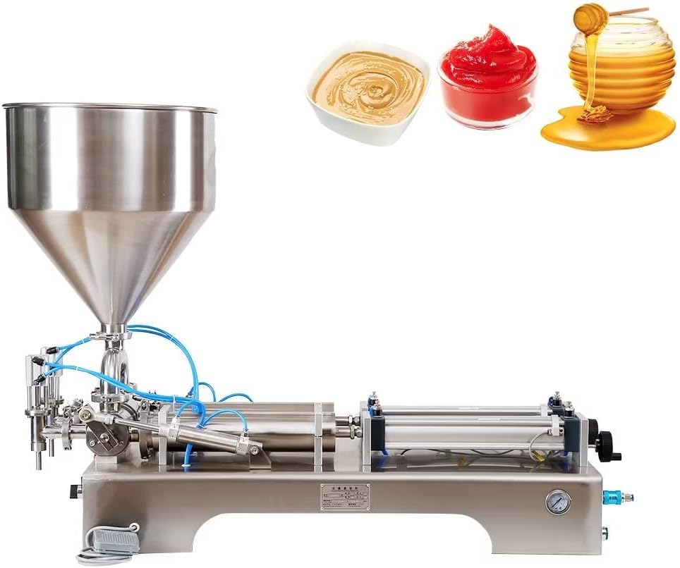 SIERINO Paste Filling Machine - 10-5000 ml Semi-Automatic Horizontal Pneumatic Cream Filling Machine, Stainless Steel Industrial Visco Liquid Filler Quantitative Filling Machine, Dual Head