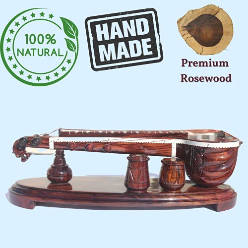Image of GIFT EQUALS LOVE Rose Wooden Veena Tabala Set Showpiece Handcrafted Premium Finished 12 Inches with Attached Tabala Set Showpiece Decor Set for Home and Pooja Room