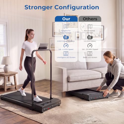 Walking Pad, Treadmill with Handle Bar Foldable Treadmills for Home Indoor Under Desk Portable Compact Electric Walk Pads Small Spaces Office Folding Mini Walking Running Quiet Red Qyraenix - image 4