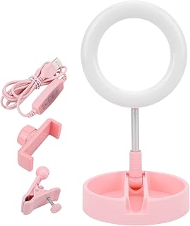 cyrank 6in Desktop Ring Light with Stand and Phone Holder, LED Selfie Ring Fill Light Lamp Vedio Light Vlog Light Easy Storage for Live Steaming Vlog Selfie Enhancing Makeup