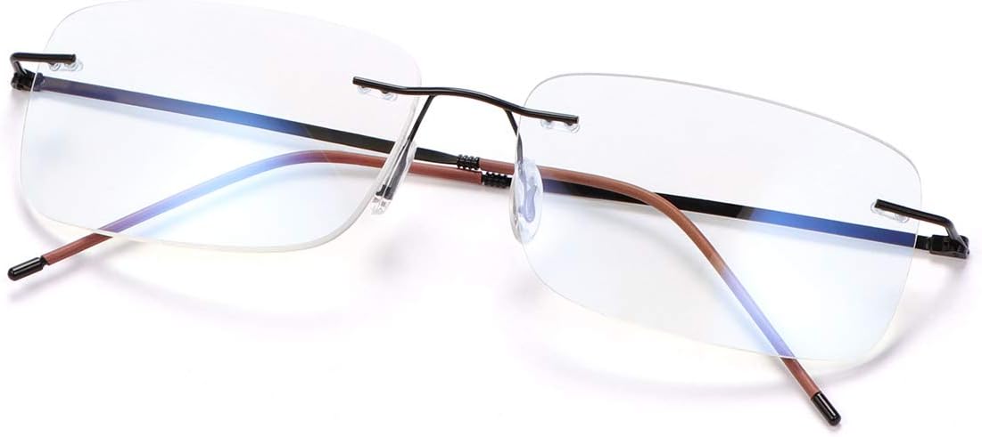 Rimless Progressive Multifocus Reading Glasses Blue Light Blocking No Line Multifocal Computer Readers for Women Men Rectangular Eyewear Titanium Lightweight Magnification Presbyopia Eyeglasses