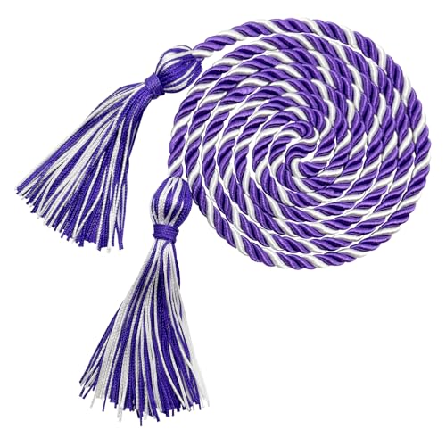 Image of Graduation Honor Cords Purple and White Graduation Cords with Tassels, 67 inch Long for Graduation Students