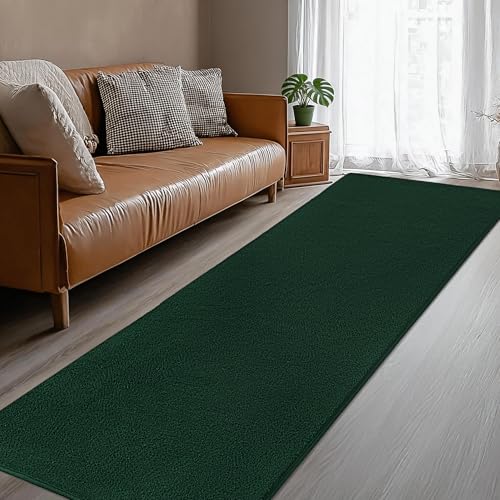 Image of Large Modern Runner Rugs for Living Room Bedroom, 2x8 Feet Dark Green Ultra Soft Thickened Memory-Foam Indoor Rug, Comfy Aesthetic Solid Minimalist Carpets for Girls Boys Nursery Dorm Home Decor