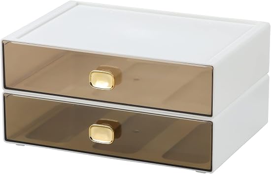 Office Desk Organiser Drawers, Stackable Desktop Storage Drawer, Plastic A4 Drawer Organiser, Stationery Storage Unit, Letter Box, Countertop Tabletop Toiletry Storage Drawers, 2 Large Ivory White