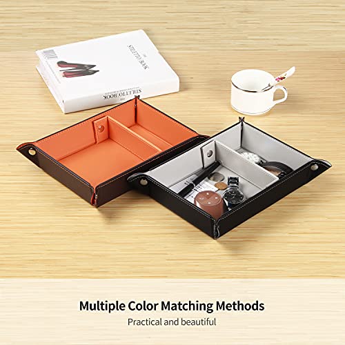 Image of YAPISHI Key Dish Bowl for Men, Entryway Catchall Holder Bedside Table Valet Tray for Pocket Stuff, PU Leather Nightstand Organizer for Dice /Coins /Wallet /Watch /Rings /Sunglasses, Dresser /Coffee Table