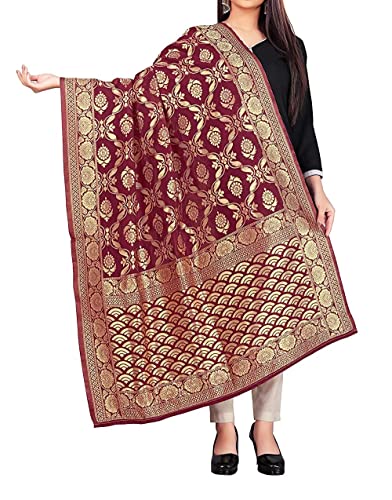 Dupatta en soie jacquard bordeaux pour sublimer instantanément une tenue de fête
