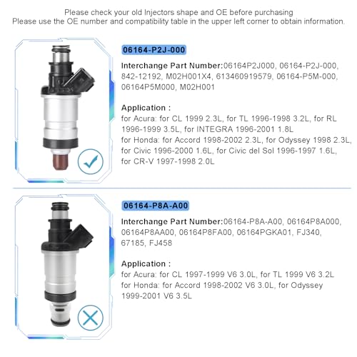 Set of 4 Fuel Injector Compatible with Honda Accord 2.3L 98-02 Civic 1.6L 96-00 CR-V 2.0L 97-98 Odyssey 1998 for Acura Integra 96-01 RL 96-99 TL 96-98 CL 1999 Replace 06164P2J000 06164-P2J-000 1 Hole - Image 3
