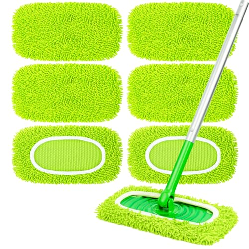 6-Pack Reusable Mop Pads Fit Swiffer Sweeper, Microfiber Cleaning Mop