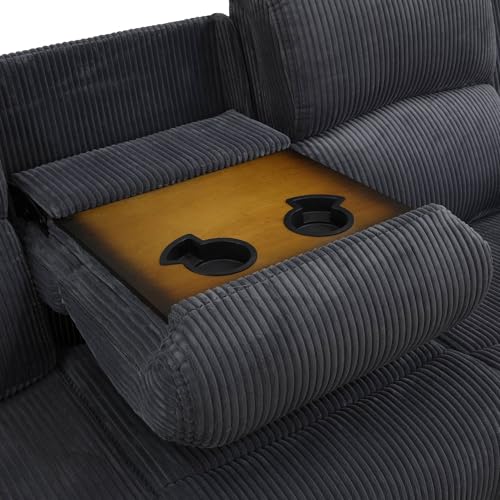 Image of Corduroy Power Recliner Sofa Set, Corduroy Recliner Couch Sets with Multi Angle Reclining, 3 Piece Sectional Sofa with USB Charging Port for Home Theater, Living Room, Office, Dark Gray