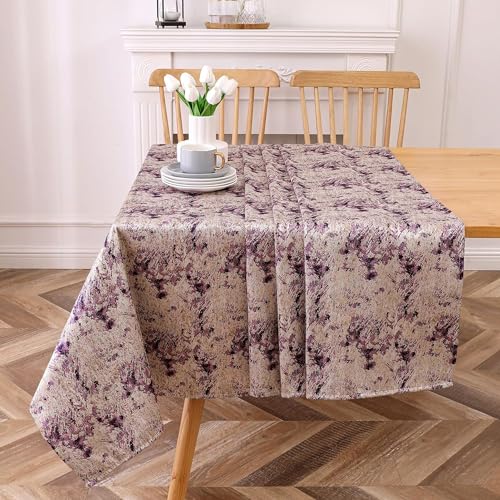 Majestic Giftware Polyester Tablecloths for Rectangle Tables | (70/144) - TC1368 Jacquard Desert Red Print Hem Stitch Dining Table Cover | Decorative Washable Tablecloth for Kitchen, Dining
