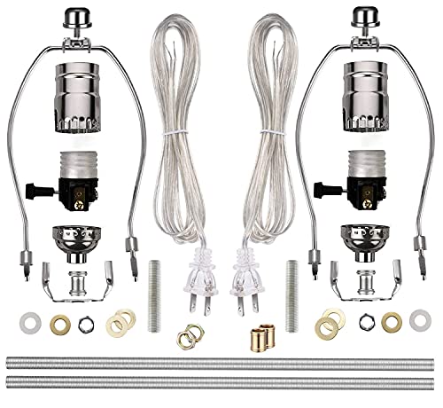 Canomo 2 Sets Table Lamp Kit Repair Or Diy Lamp Kit With 8 Inch Harp, 2 Pieces 12 Inch Lamp Pipe, 3-Way Socket And All Parts Needed And Instructions For Diy Lamp Design Or Repair cover