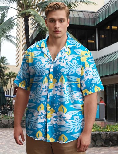 Image of Yoimira Hawaiian Shirts for Men, Print Mens Casual Short Sleeve Button Down Shirts Floral Aloha Beach Shirt