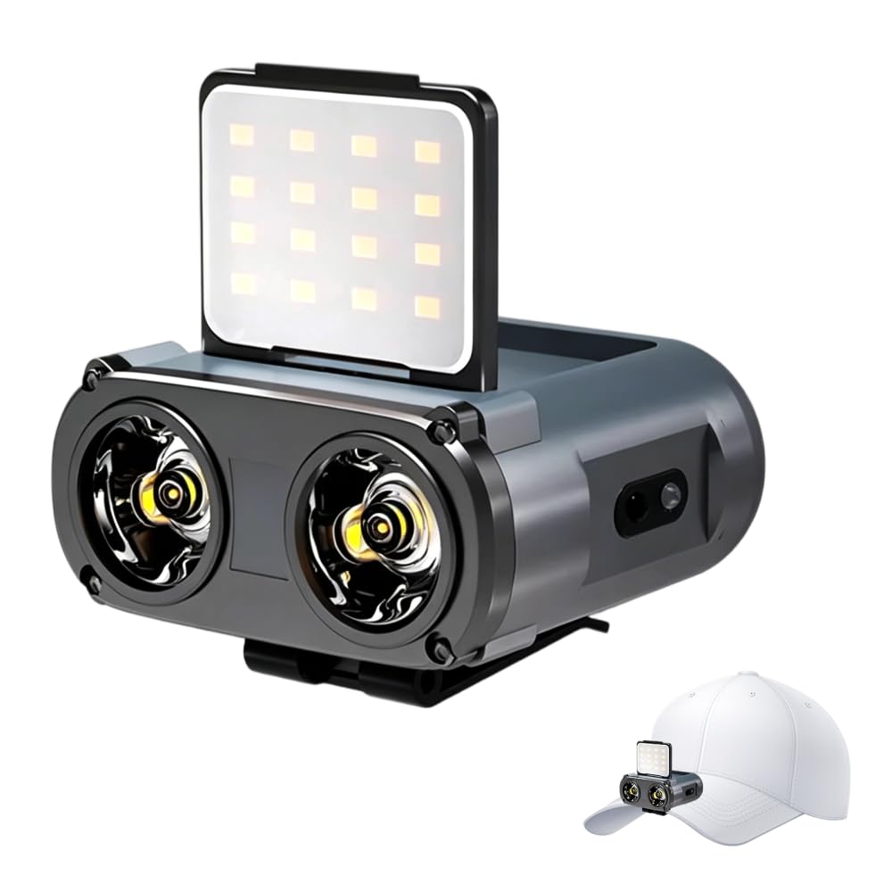 MiOYOOW Head Torch, Rechargeable 900 Lumens LED Fishing Headlamp with Motion Sensor, Lightweight Adjustable Headlight for Night Fishing Hiking Camping