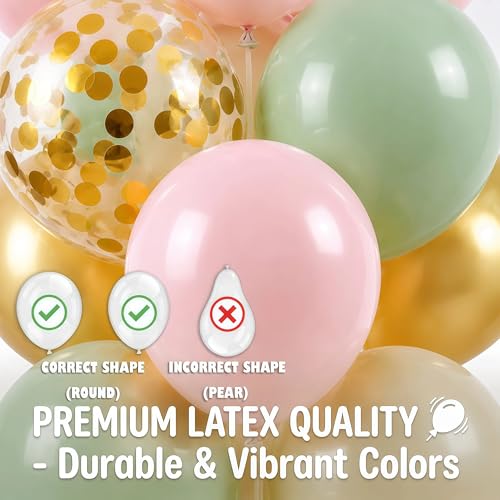 Image of Hiins Balloon Column Kit Set of 2 With Balloons Included - with Base, and Pole,Balloon Tower Backdrop Decoration for Wedding, Baby Shower, Birthday Party, or Bachelorette Parties (Sage Green Gold)