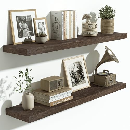 Image of Vivelove Elm Wood Floating Shelf 36x8 inch Set of 2, Dark Walnut