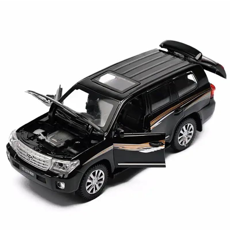 Image of PINQUE Kids New Car 1:32 Land Cruiser Diecast Alloy Metal Pull Back Car with Openable Doors Music Sound and Light Vehicle Toy Car for Boys (Black)