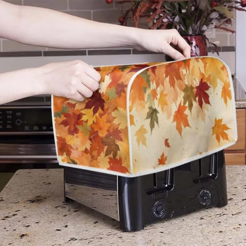 Image of Talayituse Fall Maple Leaf Print Toaster Cover 4 Slice Wide Slot, Lightweight Bread Maker Cover Dust Protection Washable Appliance Bag Autumn Decor, M