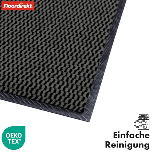 Floordirekt Premium Fußmatte für Eingangsbereich, 80x120cm Anthrazit, Schmutzfangmatte für Innen und Außen, rutschfest & waschbar, Sauberlaufmatte für Flur, Teppich für Haustür, Sky Novo