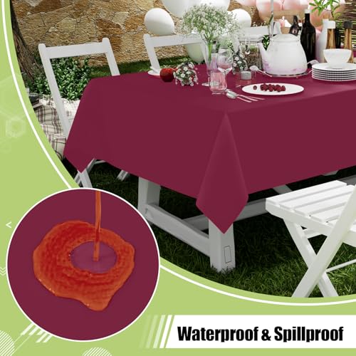 Image of Smiry Disposable Table Cloth 3 Pack, 84 Inch Round Waterproof Plastic Tablecloth, Decorative Round Table Covers for Party, Birthday, Picnic, Wine Red