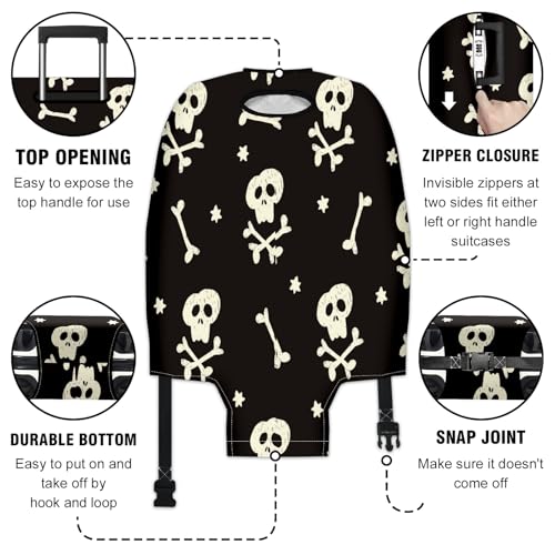 Travel Luggage Cover Suitcase Protector Scratch-Resistant Fit Not Included Suitcase Halloween Skull XL-30-32in3