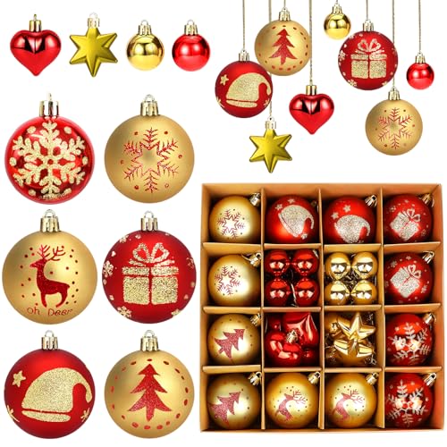 YUEJIDZ Weihnachtskugeln Kunststoff Rot Gold,40 Stück...