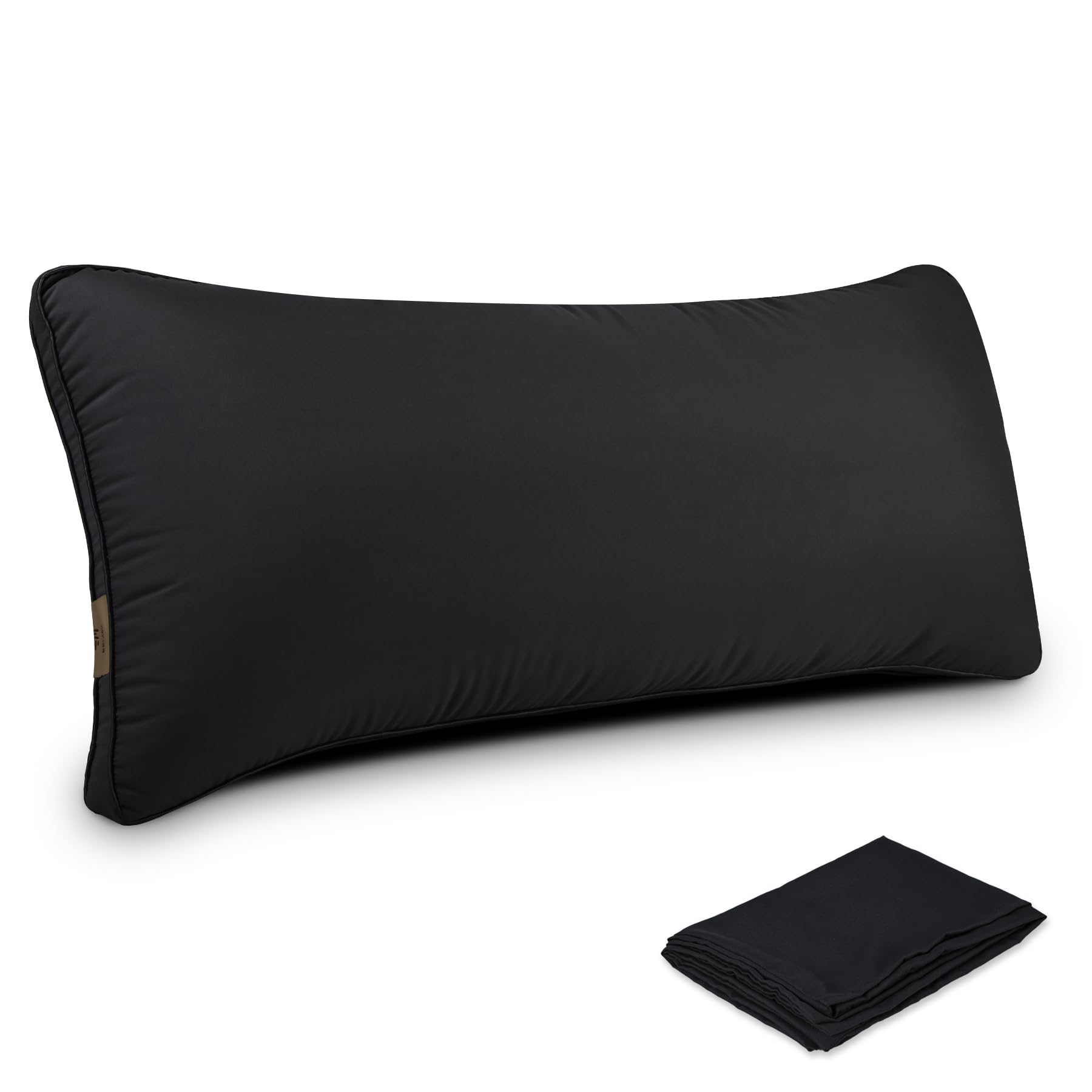 Seiminn Labo Japanese-made Pillow Long Pillow Hugging Pillow Long Pillow Semi-long Pillow Foot Pillow with 1 Cover 90x43cm Main Body Good Sleep Pillow Comfortable Sleeping Black (Black Cover 1pc