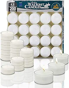 Ner Mitzvah Tea Light Candles - 200 Bulk Pack - White Unscented Tealight Candles in Clear Cup - Long Burning - 4.5 Hour