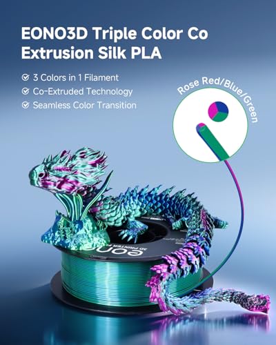 Image of Silk Tri-Color PLA Filament 1.75mm, Coextruded 3D Printer Filament, Color Changing Rainbow Silk PLA, Ultra Glossy Multicolor Printing PLA, Tangle Free, ±0.03mm, 1KG Spool, Rose Red-Blue-Green