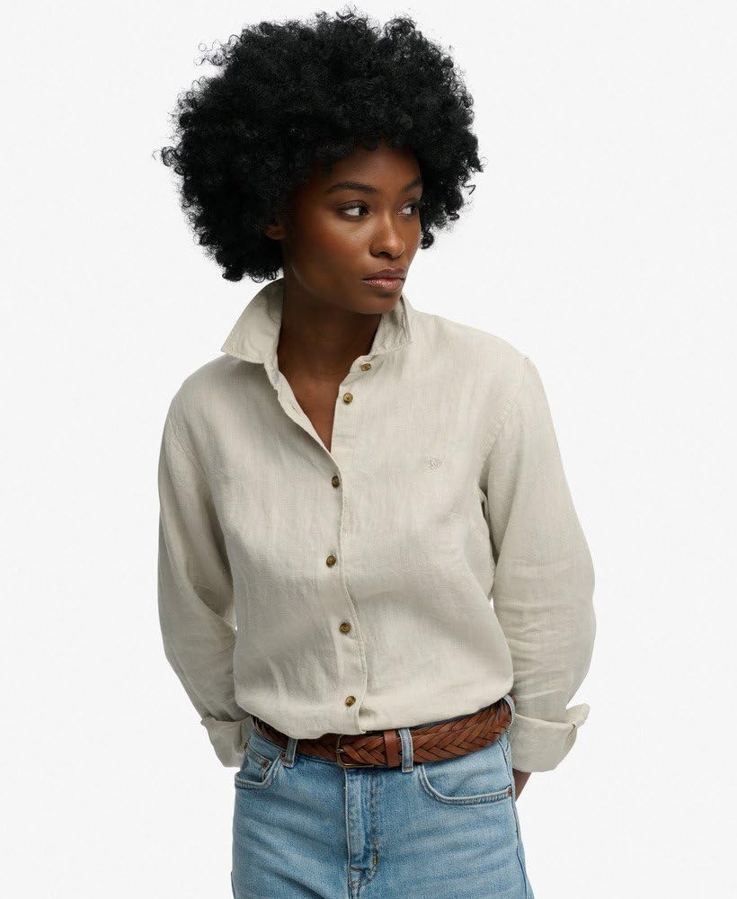 Superdry Damen Premium Leinenhemd im Boyfriend-Stil
