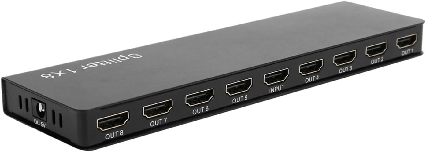 F118 8 Ports 1 in 8 Out HDMI 1.4 Splitter Audio Video 1080P Distributor Video Switcher Supports Full HD 3D HDR&4K(US Standard)