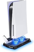 Vertical Stand with Cooling Fan for Playstation 5 Digital Edition/PS5 Ultra HD, 2 Dock Controller Charging Station for PS5 DualSense Controller, 3 USB Ports, Cooling System for PS5
