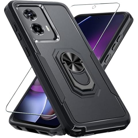 Janmitta Compatible with Moto G Stylus 5G 2024 Case with Screen Protector,Heavy Duty Shockproof Full Body Phone Cover Built in Metal Ring Holder Kickstand,Black Matte Cover