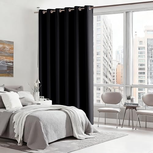 Image of RYB HOME Blackout Thermal Insulated Curtains, Portable Curtain for Sliding Glass Door /Storage /Space Room Divider, Large Window Treatment Room Divider Panel, W80 x L84, Black, 1 Panel