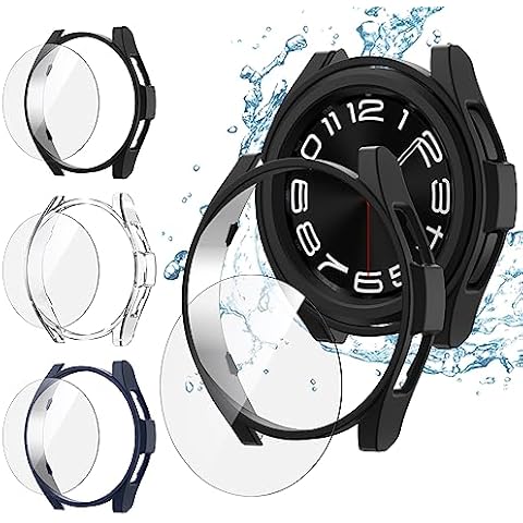 Nxtudy 3+3 Pack for Galaxy Watch 6 Classic Screen Protector Case 43mm, Hard PC Protective Bumper Cover with Anti-Fog Tempered Glass Film Set Compatible with Samsung Galaxy Watch 6 Classic 43mm Cover