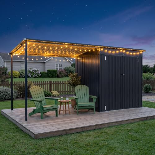 Image of Polar Aurora 12x4 FT Outdoor Storage Shed & Hardtop Gazebo Combo, 6x4 FT Small Metal Shed with Open-Sided Pergola, 2-in-1 Weatherproof Lean to Garden Tool Shed
